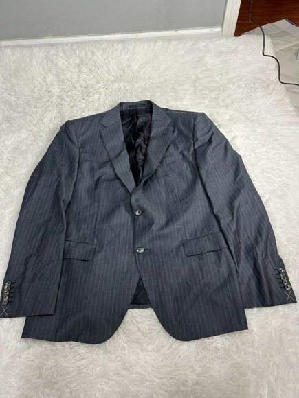 NWT Hugo Boss Natural Stretch Pinstripe Wool Suit Set 46R Two Button Notch Lapel